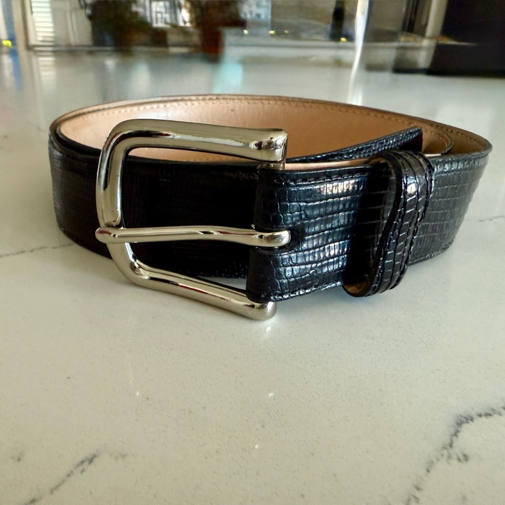 Tecovas Black Leather Belt with Textured Design size 34